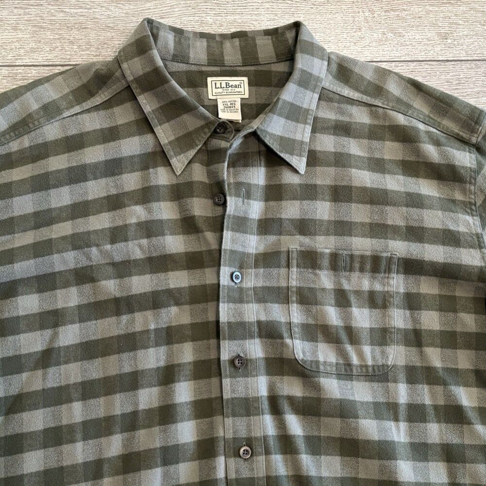 L.L. BEAN Men's Plaid Flannel Shirt Size XXL Blue Green 100% Cotton‎ Collared